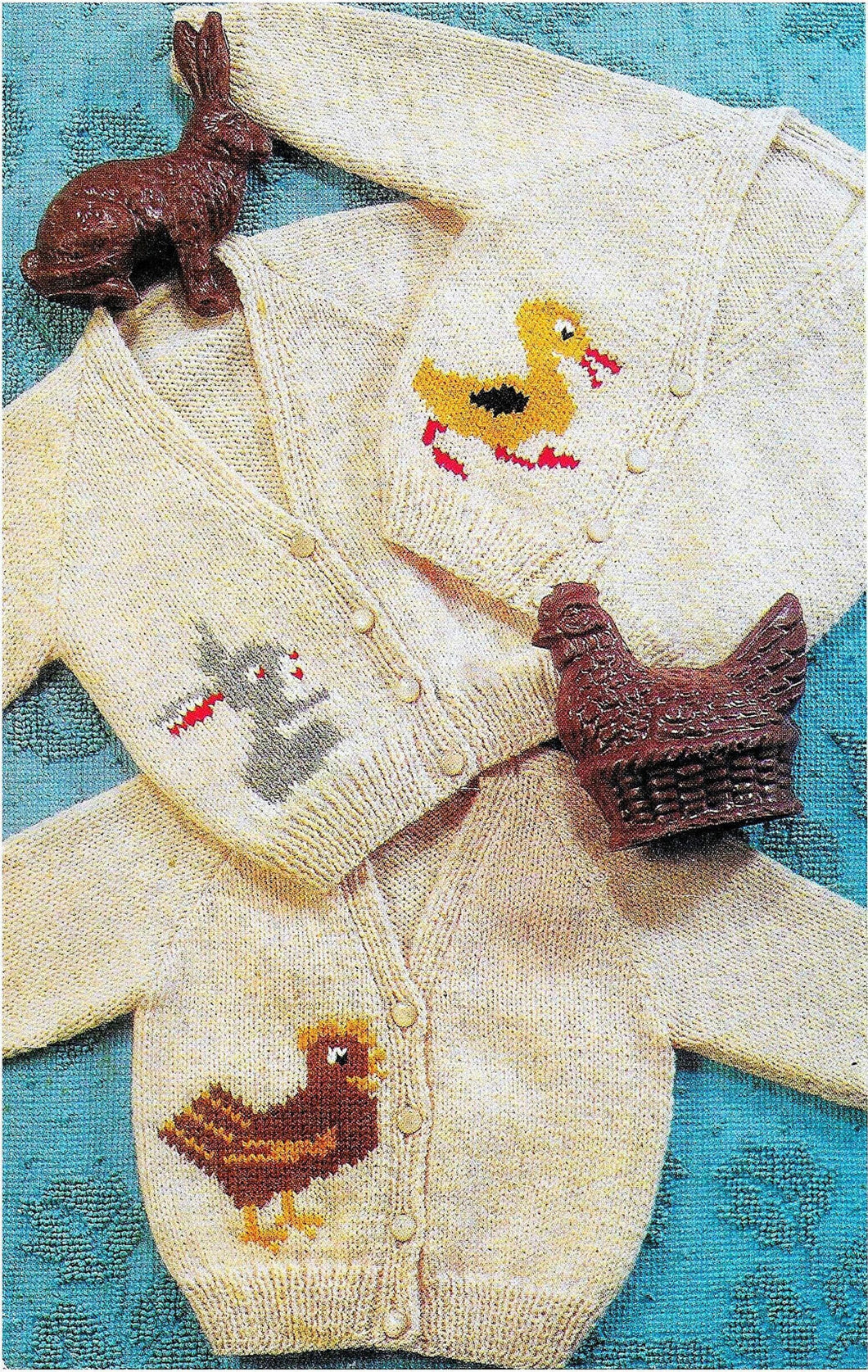 Child's Raglan Cardigans V Neck- Duck-Chicken-Rabbit motifs Knitting Pattern -DK-8ply(Light Worsted  PDF Download-20