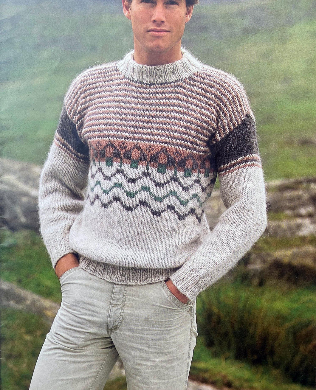 Mans Fair Isle Sweater Icelandic Nordic Style Knit Chunky Bulky (12 ply) Winter Knitting pattern Download PDF Fits 38-46