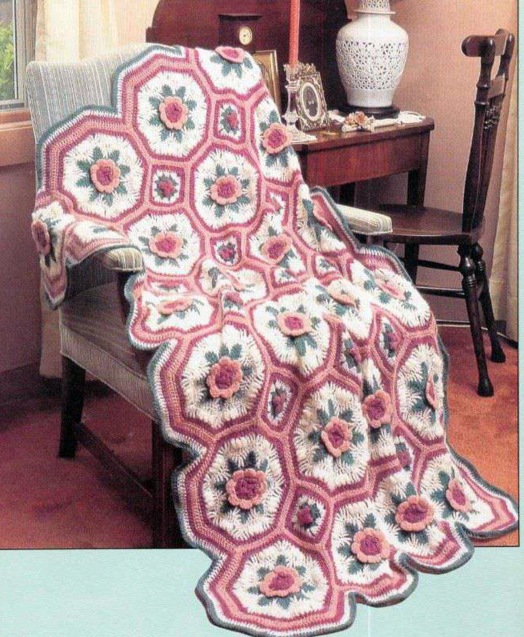 Vintage Rose Garden Granny Squares Baby Afghan Blanket -Vintage Crochet In Aran 10 ply Worsted wool- Crochet pattern download PDF- English