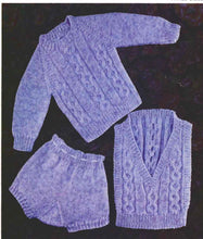 Baby Raglan sweater Jumper Pants &  V Neck Slipover vest DK 8 ply Light worsted 19 - 21" Vintage Download Knitting pattern