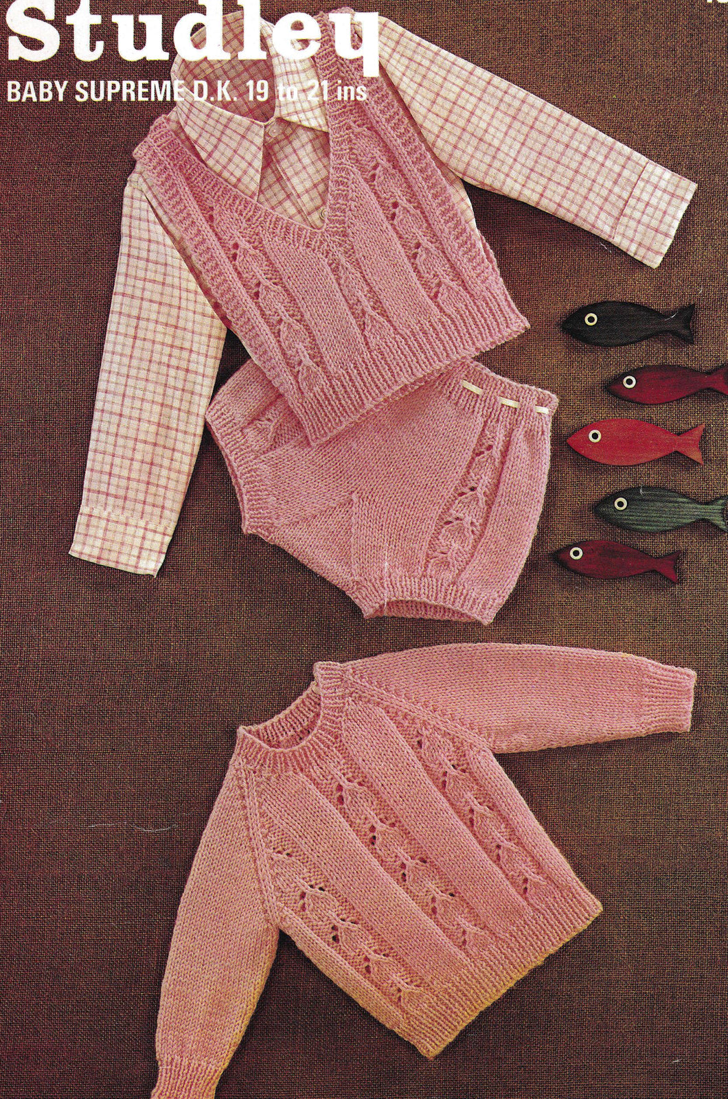 Baby Raglan sweater Jumper Pants &  V Neck Slipover vest DK 8 ply Light worsted 19 - 21
