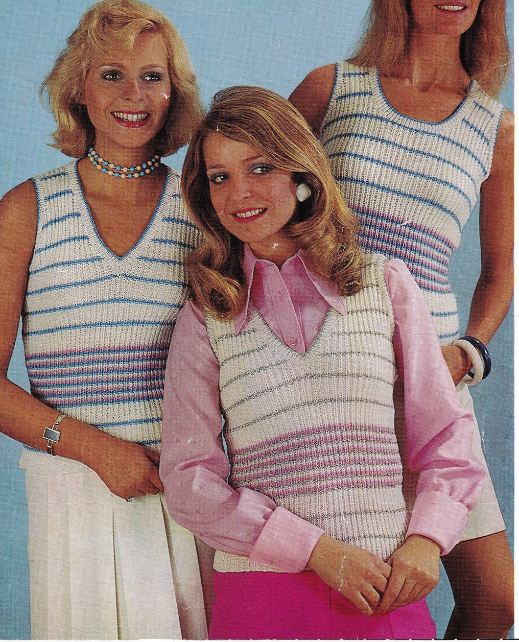 Very Easy Beginner Woman's Round & V neck stripe Slipover Sweater Vest-Top Jumper Pullover 32