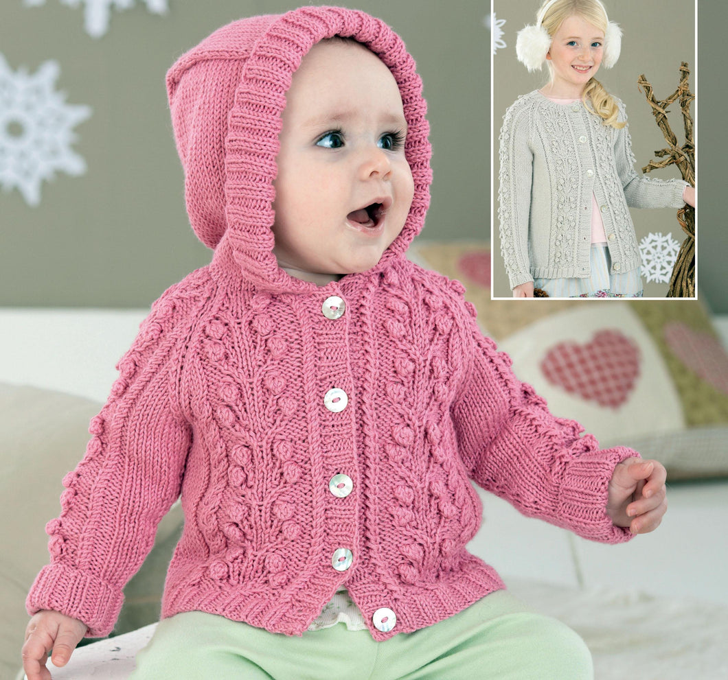 Girl's Bobble Cable Cardigan-& Hooded Jacket Knitting Pattern -DK 8 Ply( Light Worsted weight) Instant Download-18-26