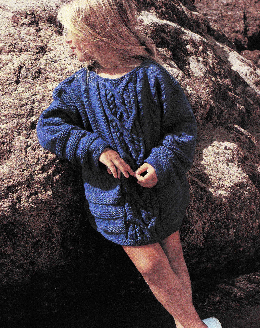 Girl's Oversize Aran Style Cable Sweater- Jumper Round Neck Knitting pattern in DK 8Ply  fits 6 to 14 years Knitting Pattern Download PDF