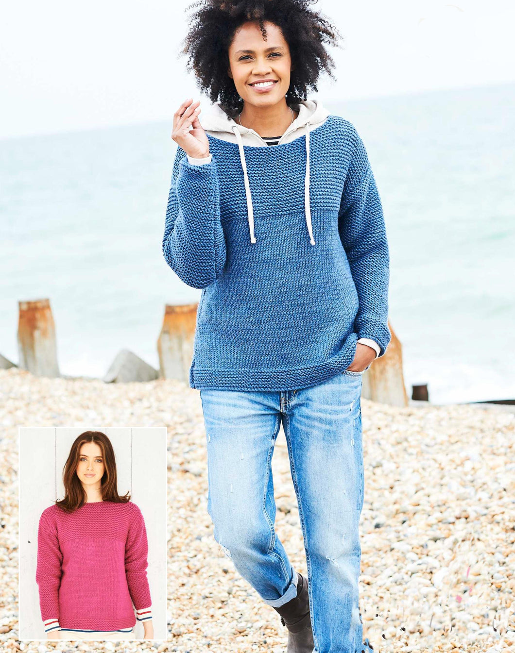 Woman's Cosy Easy Knit Sweater Garter St- Stocking St- drop sleeve side split- Chunky bulky 12 ply-30