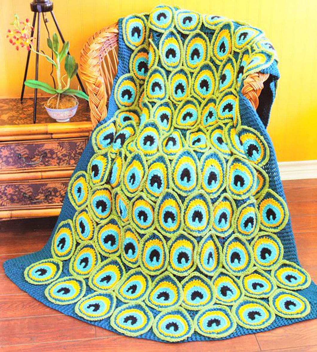 Crochet Peacock Feather Oval Motif Afghan Blanket Bedspread 43