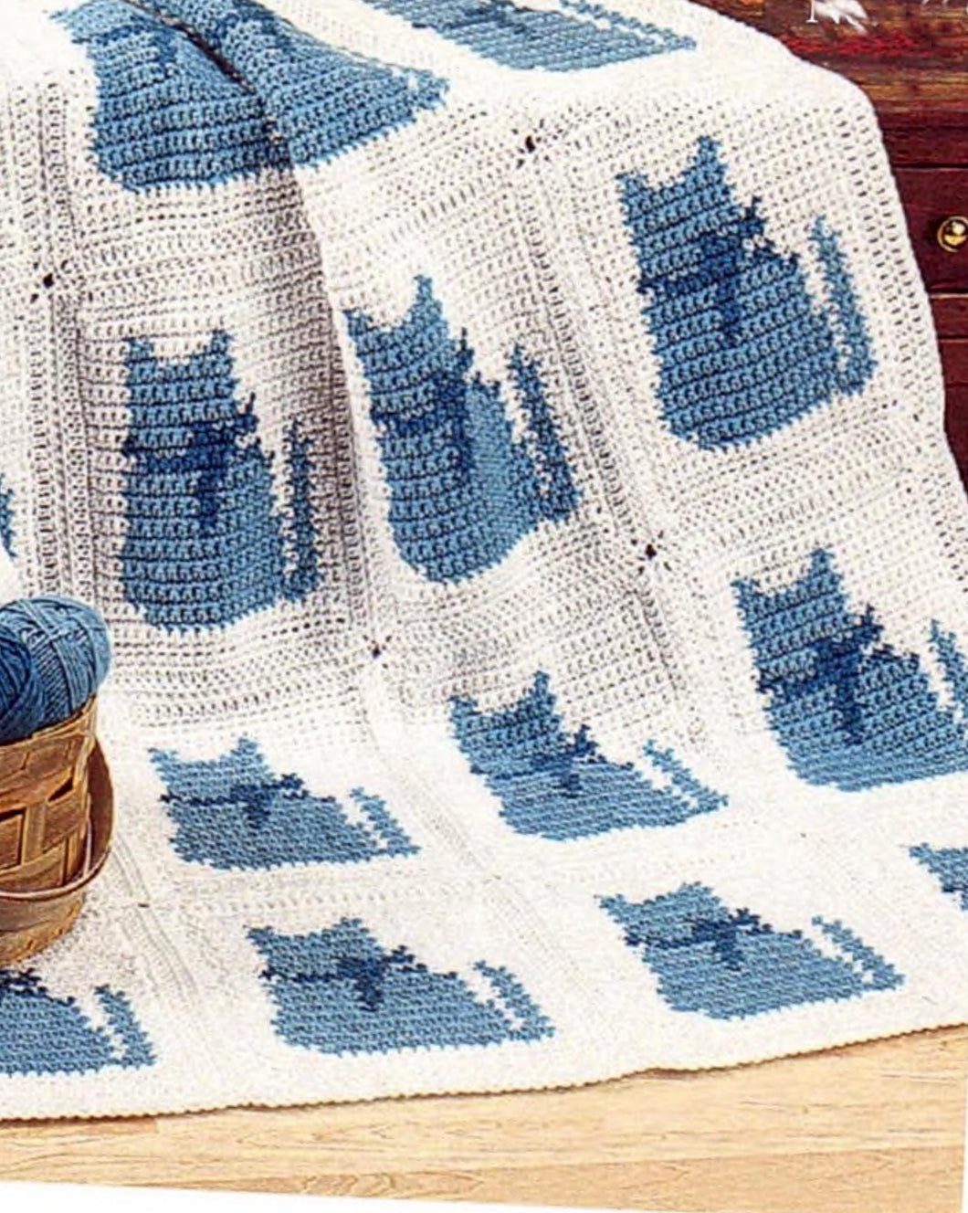 Vintage Crochet Blanket Afghan Cats Kittens 45