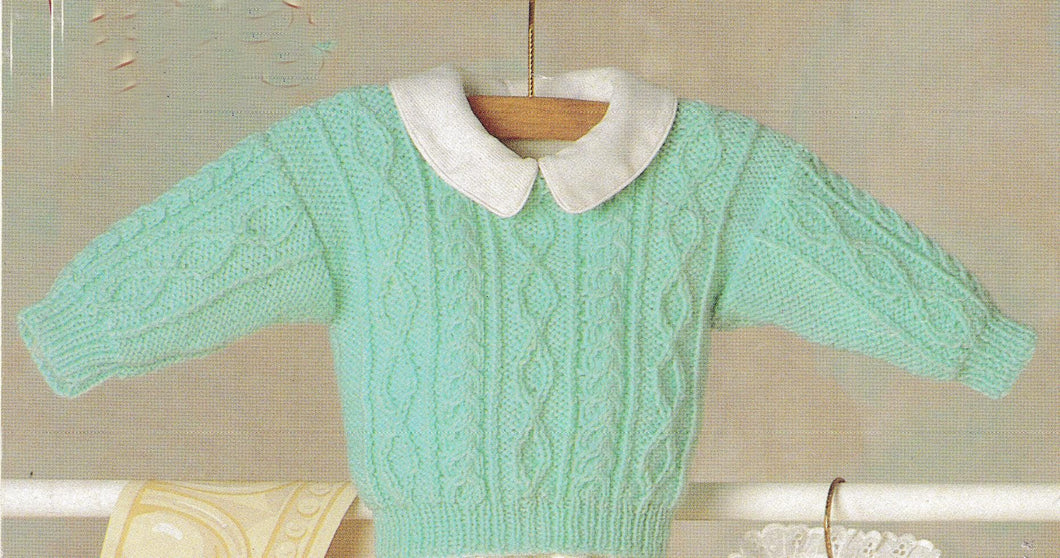 Baby Toddler Round Neck Cable Sweaters Knitting Pattern- DK -8Ply Light worsted wool- Instant Download-16-22
