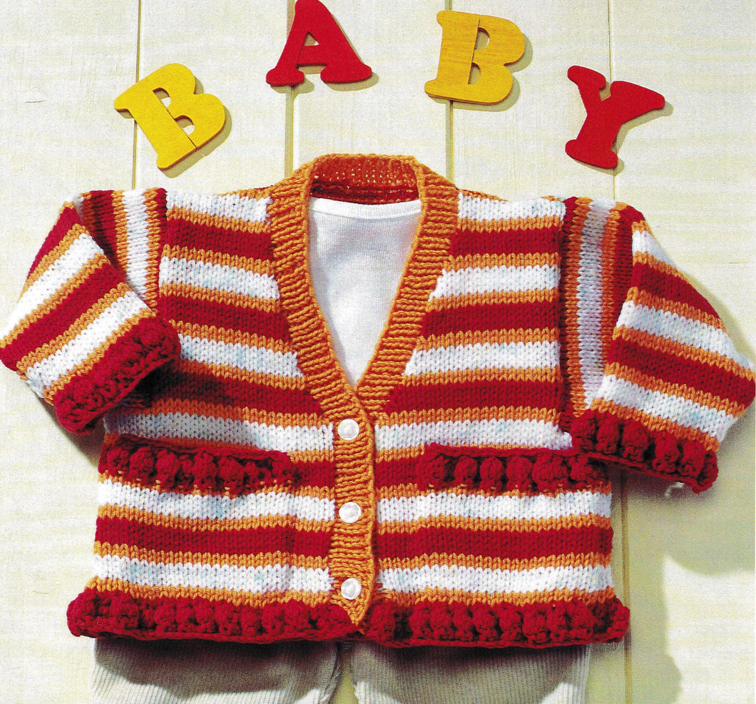 Girls Stripe V Neck Cardigan Jacket Bobbly Hem with pockets 16- 24