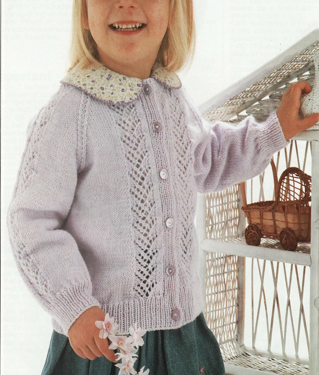Girl's Lacy Raglan Panels Cardigan Knitting Pattern 4 ply (Fingering) yarn- Fits 16