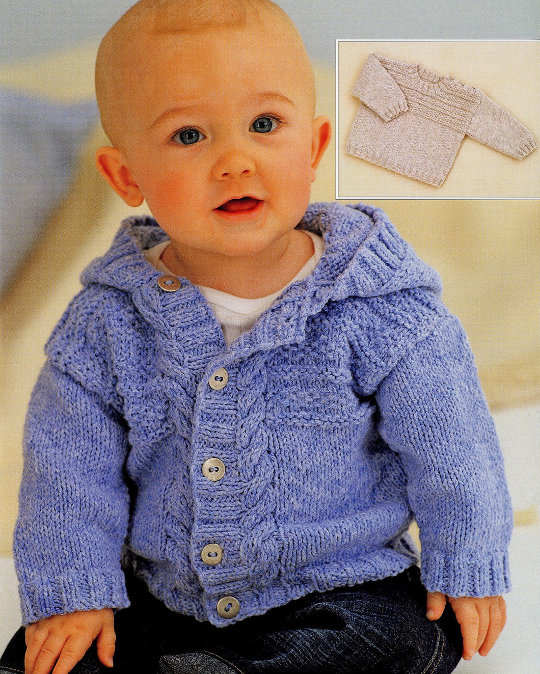 Child's Easy Cable sweater with button shoulder & Hooded Jacket Boy- Girl- Knitting Pattern -DK (8PLY) Download PDF-16-26