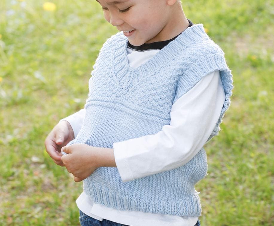 Baby Childs Toddlers Textured  V Neck Waistcoat Gilet- Vest- Fits 98 - 152cm (3-12 years) DK 8ply - PDF Downloadable Knitting Pattern