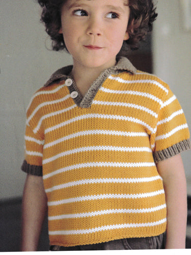 Boy's Easy Knit Stripe Short sleeve Sweater Knitting Pattern Aran Worsted 10 ply yarn-fits Ages 2-10 years   PDF download