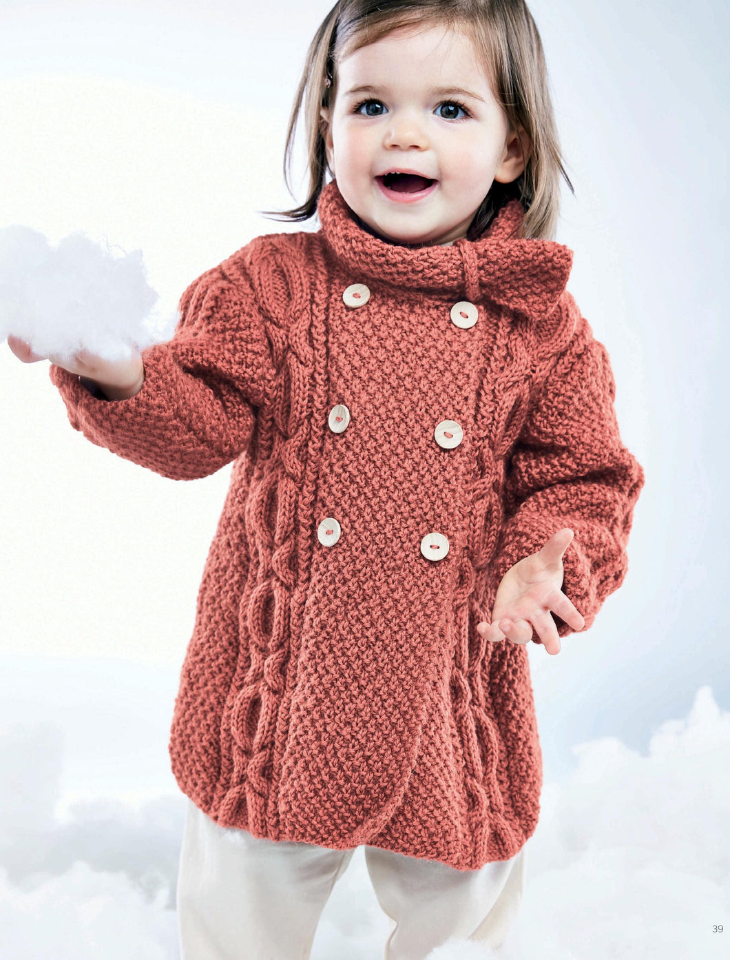 Girls Cable Jacket Coat Loop Scarf Collar Moss Stitch & Cable 6 - 24 mths ~ DK Wool 8ply Light Worsted Knitting Pattern pdf Download