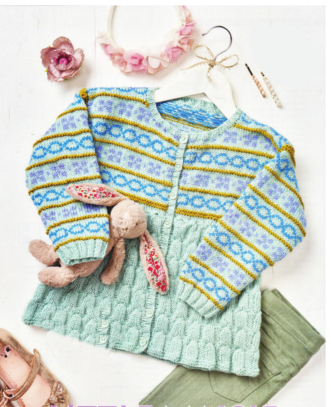 Girl's Fair Isle Textured Cardigan  Knitting Pattern DK (8Ply), Children 6m-5 years (18