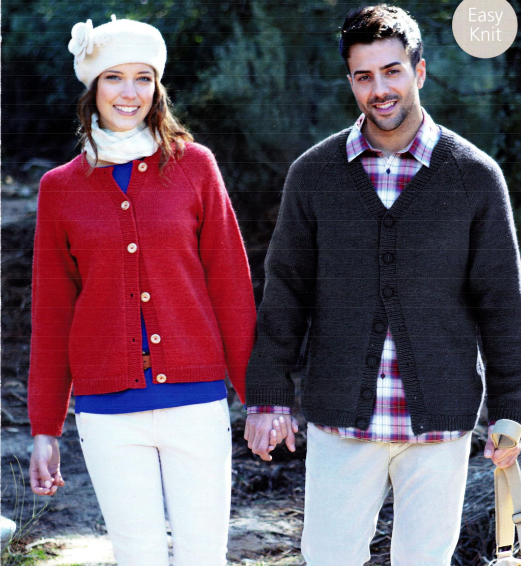 Mans Woman's Raglan Plain Easy Knit V neck Round Neck Cardigans in DK 8 PLY Yarn- Chest 32