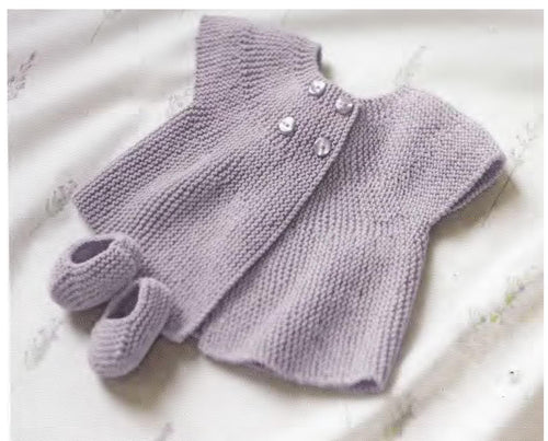 Baby Girl Easy Knit cap sleeved Cardigan - Jacket & Slippers 1-24 months 4 ply Fingering Yarn Knitting pattern Download PDF-
