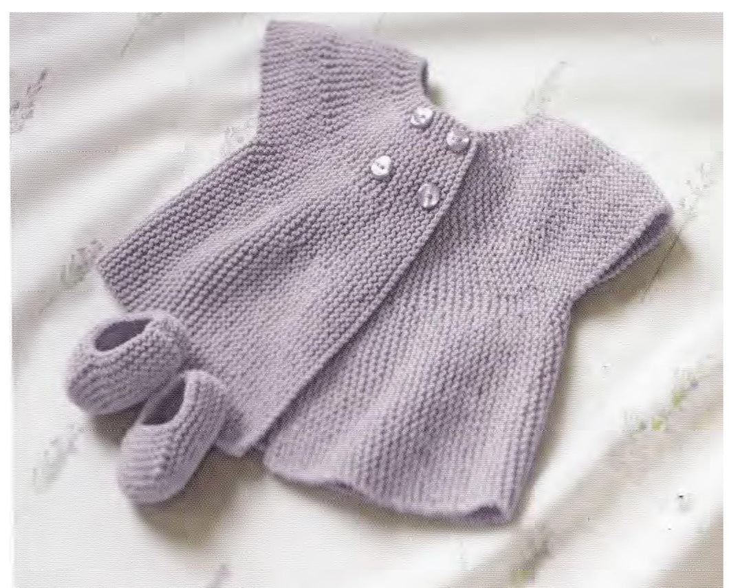 Baby Girl Easy Knit cap sleeved Cardigan - Jacket & Slippers 1-24 months 4 ply Fingering Yarn Knitting pattern Download PDF-