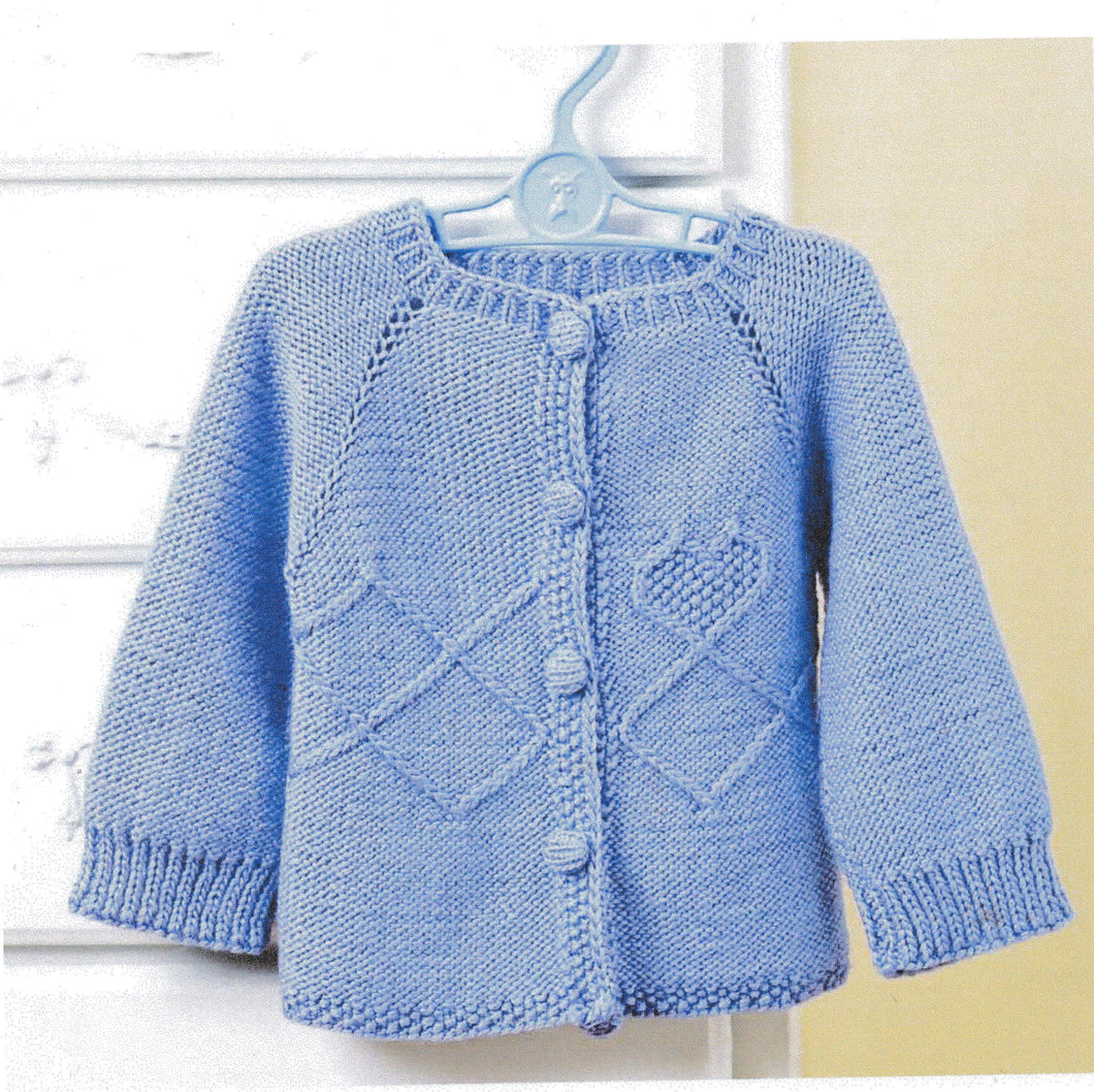 Toddler Girl's Top Down Raglan Cardigan - Diamonds Hearts style 24-28