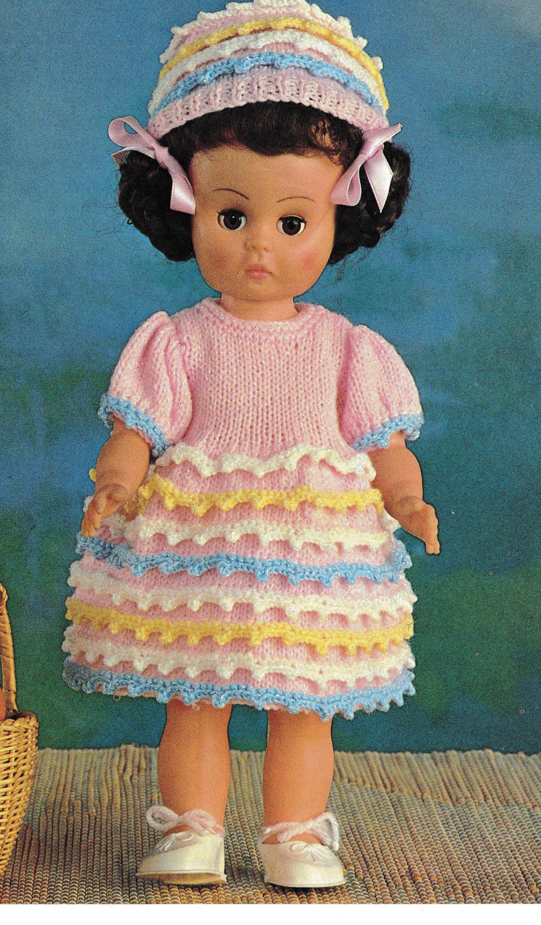 Baby Dolls Dress Pants and hat Dolls Clothes Outfit 14 inch Doll ~DK 8 Ply Light Worsted Knitting Pattern PDF download