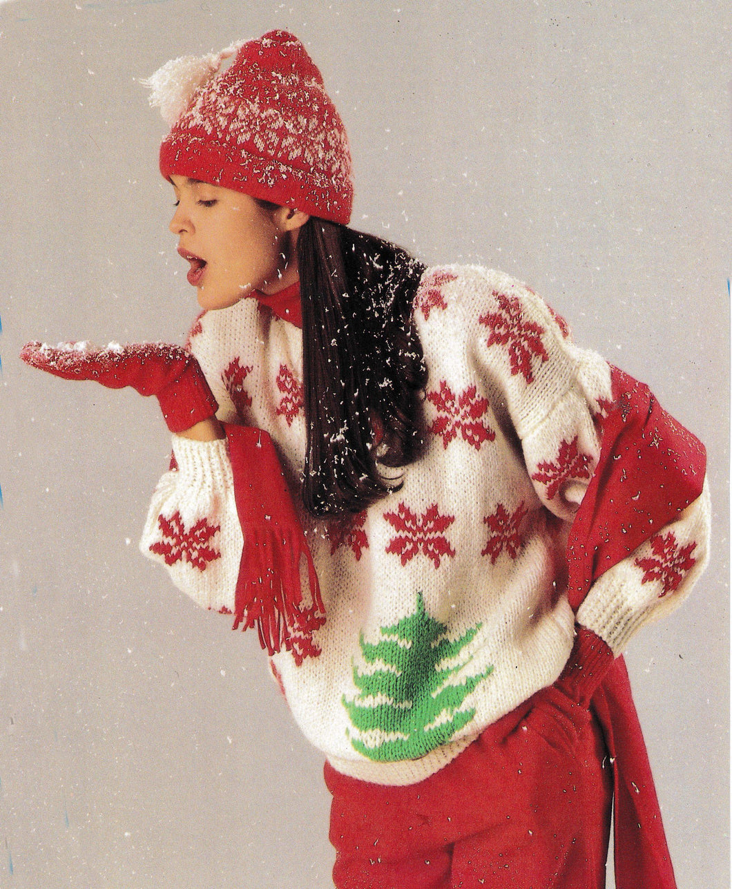 Woman's Oversize Snowflake Tree Motif Christmas Sweater-Jumper 34