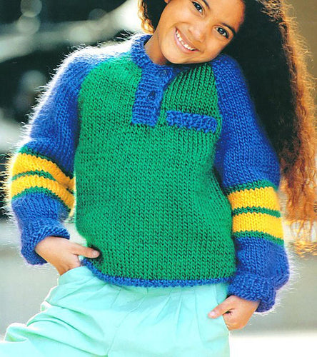 Boy Girl Quick Easy Chunky Raglan Sweater- Plain Easy Knit- Stripe with pocket Knitting Pattern PDF Download  24
