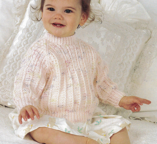 Baby Toddler Ribbed Raglan Sweater & Cardigan - Knitting Pattern - 8 ply DK Light worsted wool- fits 18 - 24
