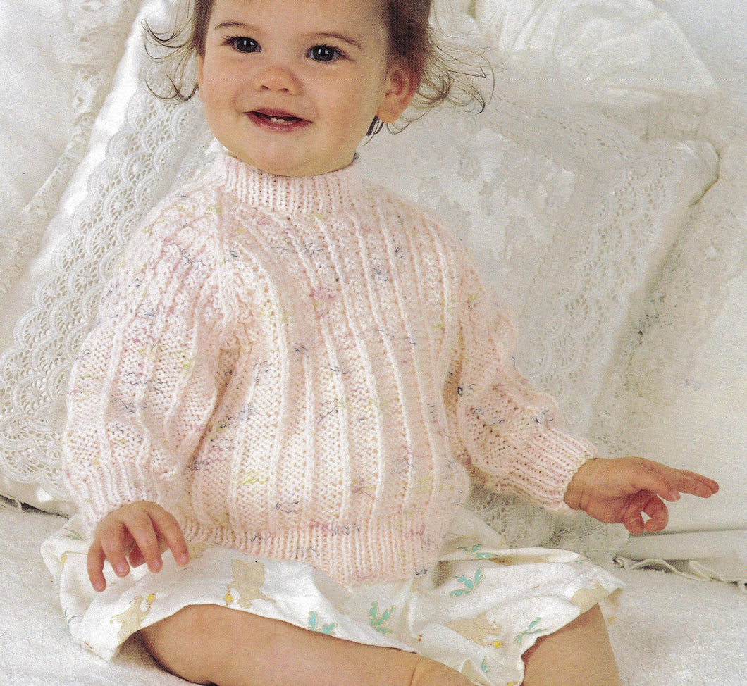 Baby Toddler Ribbed Raglan Sweater & Cardigan - Knitting Pattern - 8 ply DK Light worsted wool- fits 18 - 24