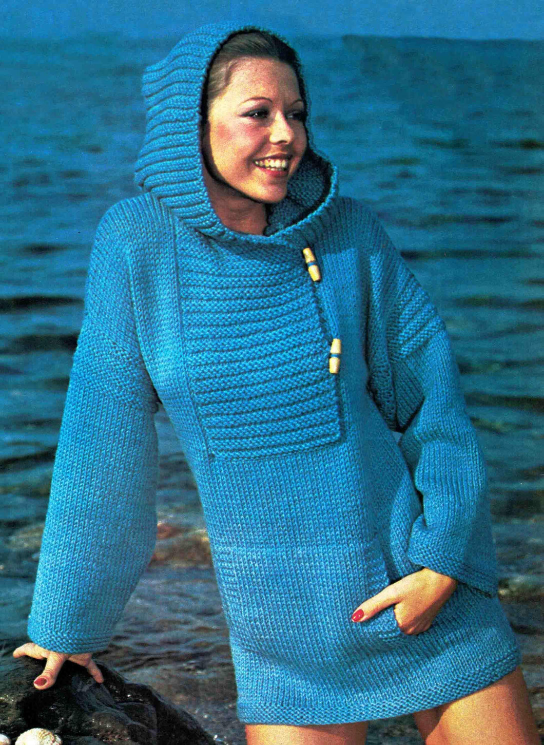 Easy Knit Plain & Ribbed Open Toggle Neck Hooded Sweater Jacket Pockets Womens 34 - 38