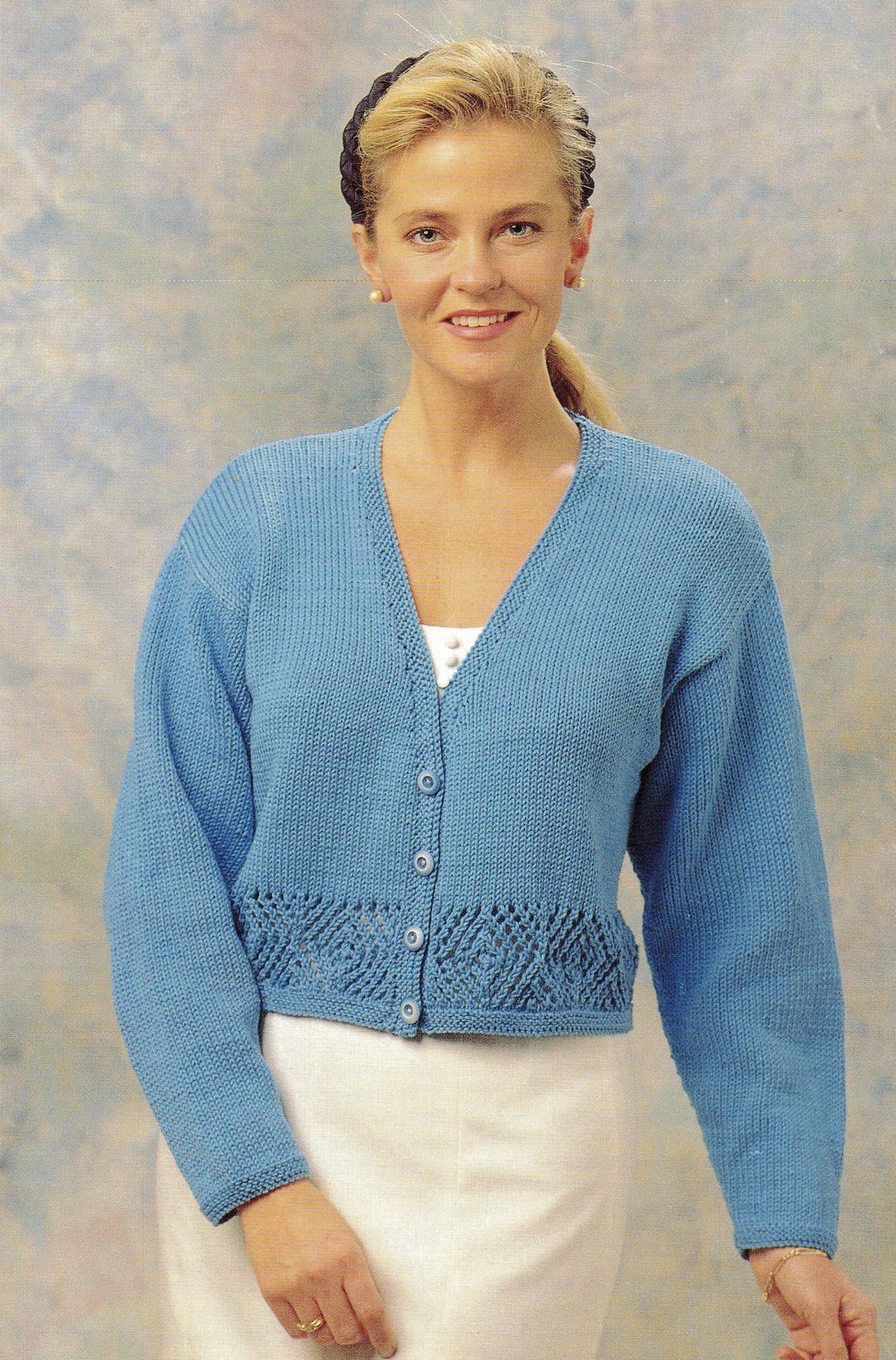 Women's V neck Cardigan with Knitted or Crochet edges Knitting pattern- DK (8ply) Light worsted yarn- fits 30