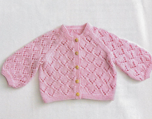 Baby Girls  Lace Raglan cardigan-  round neck- Dk 8 ply Cotton Yarn 16
