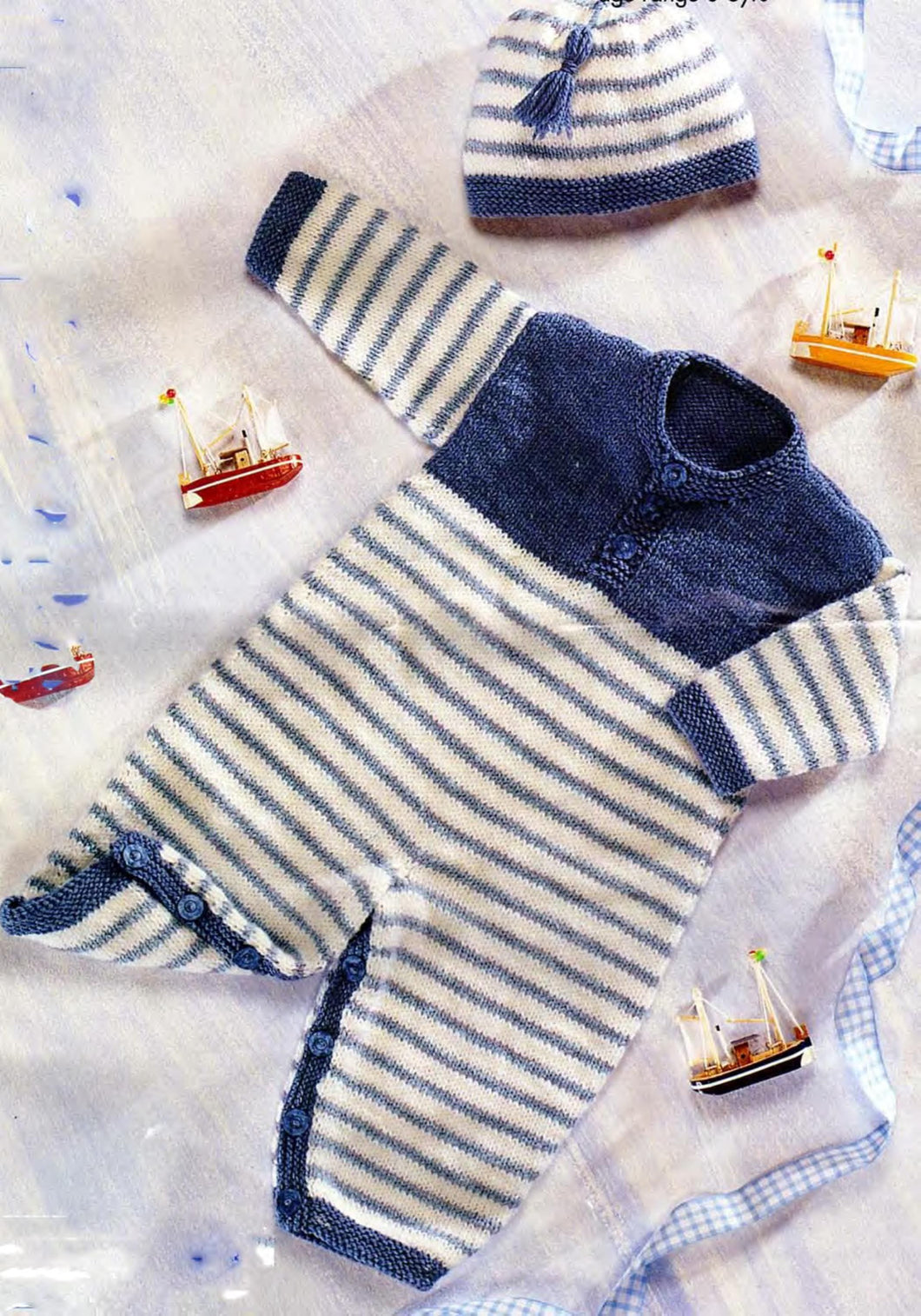 Baby Knit Romper ~ playsuit with hat, button fastening- Birth- 3 years - Vintage Knitting Pattern - DK 8Ply Light Worsted wool PDF Download