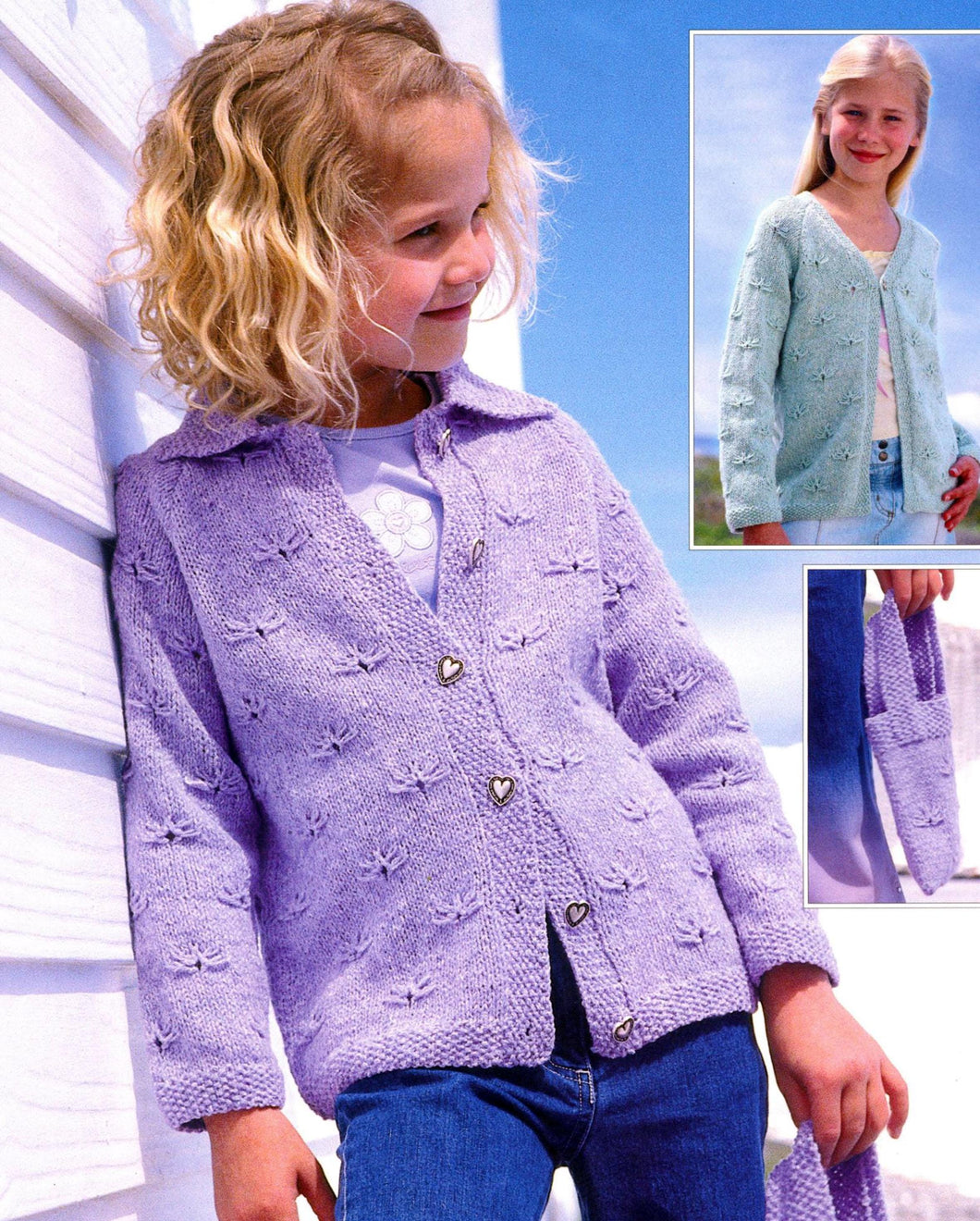 Girls Cardigans 2 styles to knit-  & Bag V neck - collar 22-32