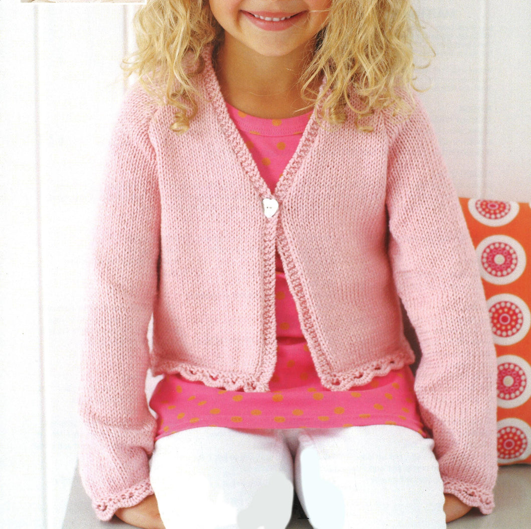 Girls Lacy Eyelet picot border Easy V Neck Raglan Cardigan Jacket 16-26