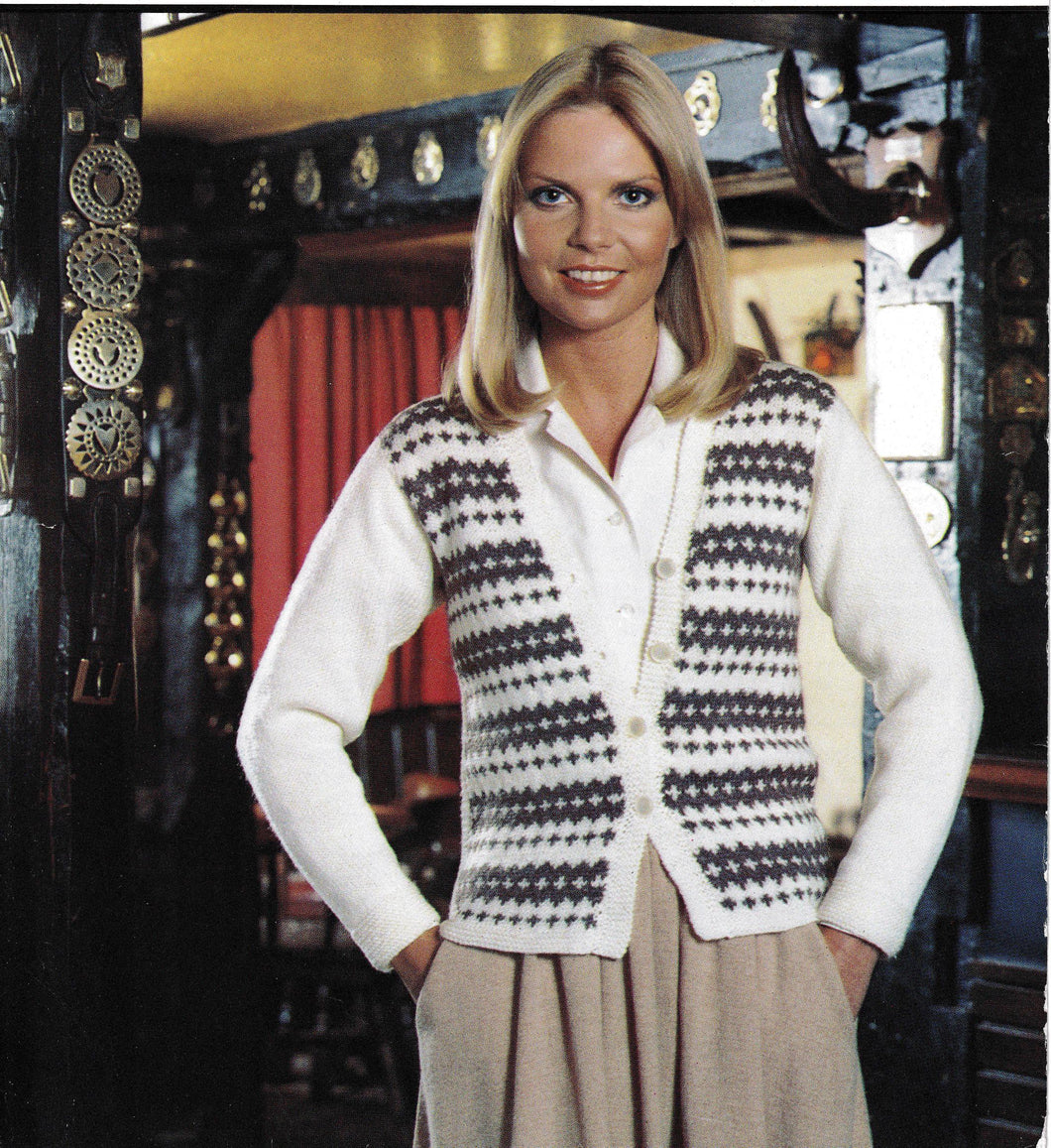 Vintage Knit Cardigan Pattern - V Neck, Fits 32-40