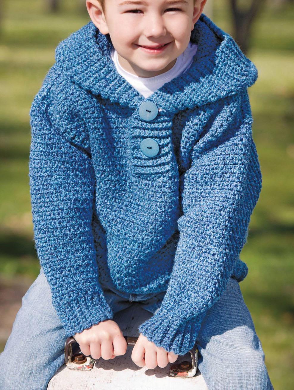 Boys  Crochet Kangaroo Pocket  Hooded sweater- Jumper Crochet Pattern Aran 10 ply Worsted 4# wool- Download PDF 26-32