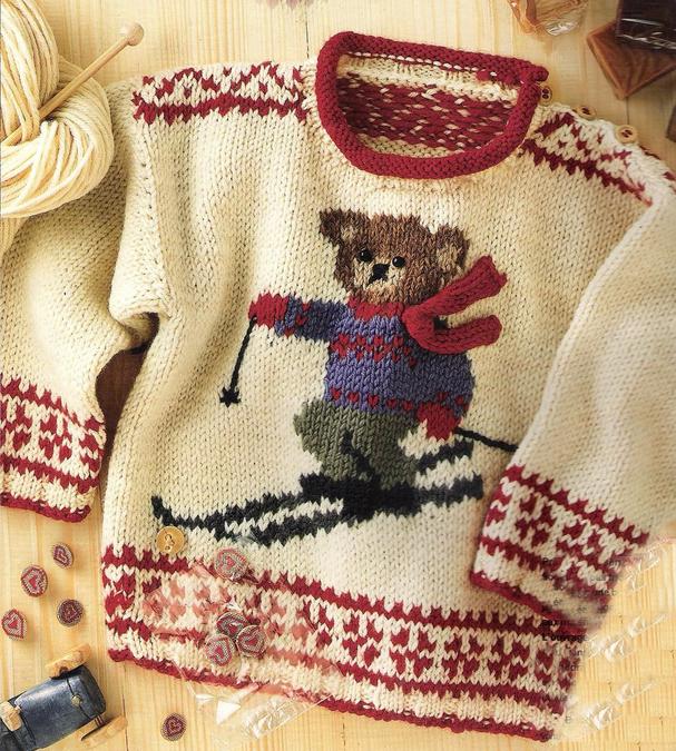 Childs Christmas Ski Sweater Button shoulder Knitting Pattern Aran 10 ply Worsted Wool ages 2-6 yrs ( Knitting Pattern PDF download ENGLISH