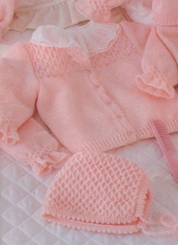 Baby's Elegant Cardigan With Smocked Yoke, and Bonnet, 3 to 18 month, Fingering 4 Ply, Vintage Knitting Pattern, PDF download