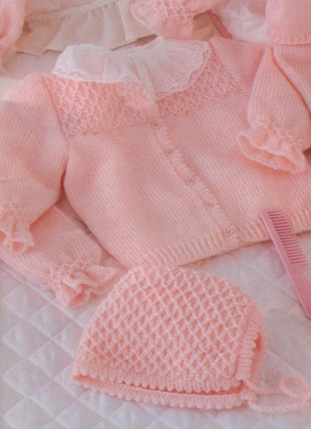 Baby's Elegant Cardigan With Smocked Yoke, and Bonnet, 3 to 18 month, Fingering 4 Ply, Vintage Knitting Pattern, PDF download
