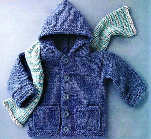 Beginners Easy Chunky Quick Knit Hooded Jacket Cardigan- Pockets & Scarf 22 - 26