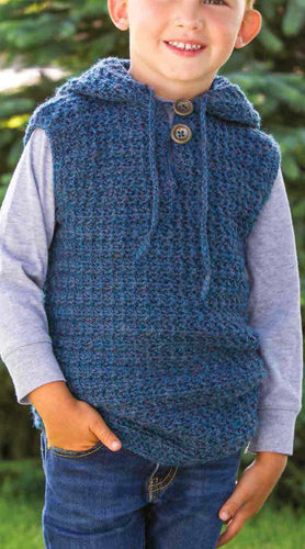 Boys  Crochet Hooded Vest- sleeveless Jumper Crochet Pattern DK 8ply   Download PDF 25-29