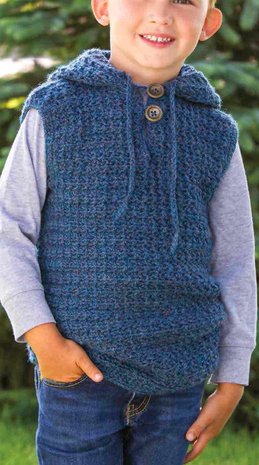 Boys  Crochet Hooded Vest- sleeveless Jumper Crochet Pattern DK 8ply   Download PDF 25-29