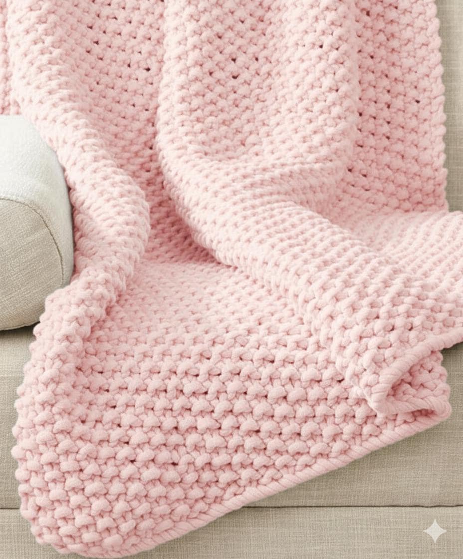 Very Easy Big thick Chunky Baby Blanket  Knitted in Super Chunky Jumbo 250 gram balls  Balls of wool- 47 x 54