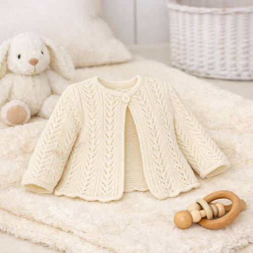 Baby Girl's Eyelet lacy  garter stitch edge cardigans Long short sleeves- fits 16 - 26