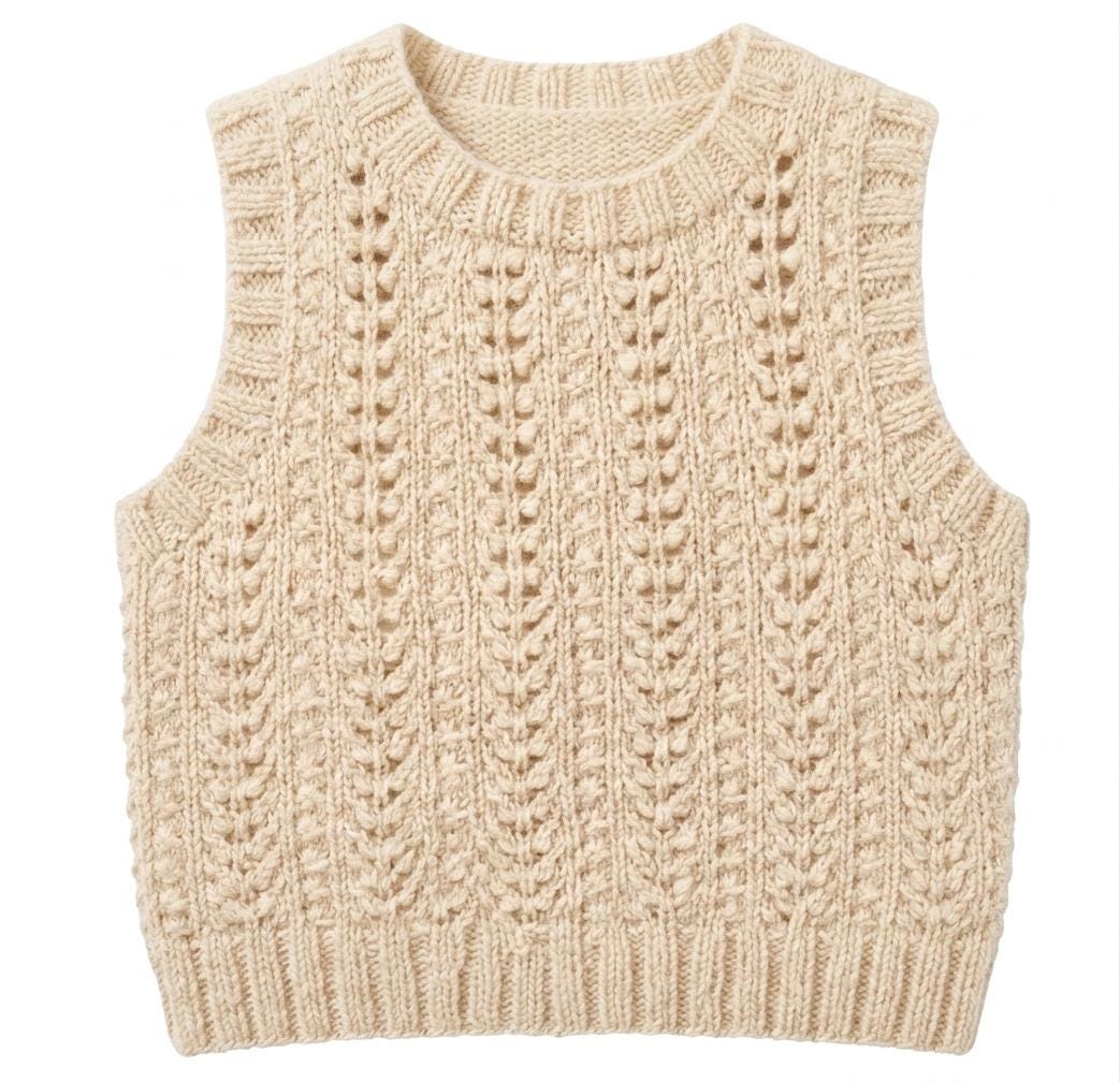 Round Neck Top Vest Slipover Textured Women's fits  S - 3 XL In  Aran 10 Ply Worsted yarn  Knitting Pattern PDF Download- English