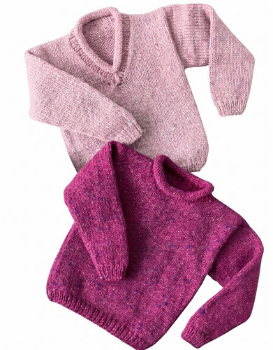 Child's Easy Round & V neck roll neck sweaters- jumpers - Knitting Pattern -Chunky- Bulky (12 ply) PDF Download-20-30