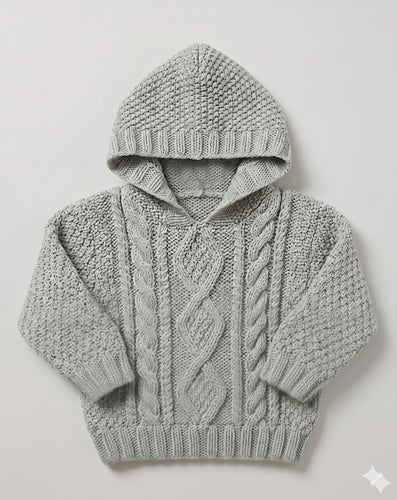Boys girls  Round Neck Cable Sweater-& Hooded Sweater Knitting Pattern- DK -8Ply Light worsted wool- Download-16-26
