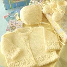 Girl's Lace Border picot hem Cardigan- Bonnet & Bootees in DK- (8PLY) light worsted yarn- Fits Newborn 18" Knitting pattern Download PDF