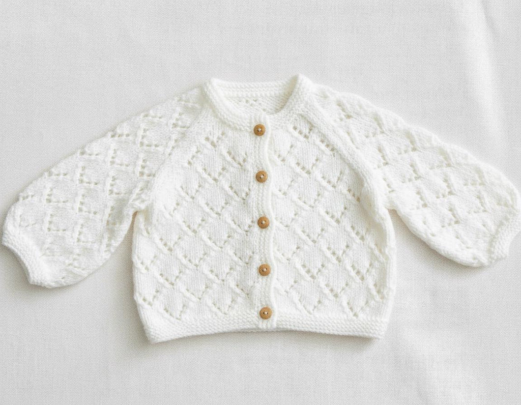 Baby Lace  Raglan Cardigan - One button fastening  Knitting Pattern -DK-8ply (Light Worsted yarn)  Download PDF -16-22