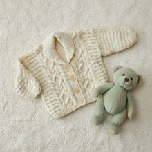 Aran Cable Knit Cardigan Knitting Pattern – Baby Toddler Shawl Collar (PDF Download)